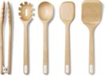 Caraway Wooden Utensil Set - 5 Piece Cooking Utensil Set - Spoon, Server, Scraper, Spatula, & Tongs - Made From FSC-Certified Birch Wood - No Microplastics - Image 2