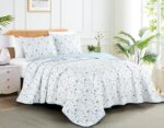 Chezmoi Collection Fran 3-Piece Floral Quilt Set Queen - Blue White Poppy Floral Watercolor Printed Microfiber Lightweight Bedspread Set for All Season - Image 2