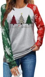 Christmas Shirts for Women:Fashion Color-Blocking Creativity Botany Cartoon Long-Sleeve Higher Quality Printed Shirt - Image 2