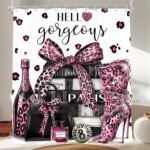 Cinbloo Black and Pink Leopard Print 60Wx72H Shower Curtain Fashion Modern Girly Bow Perfume Striped High Heels Magazine Books Champagne Bathroom Curtain Set Woman Bath Bathroom Accessories Decor - Image 2