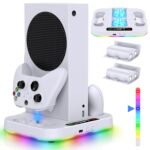 Cooling Fan Stand & RGB Light Strip for Xbox Series S,Dual Charger Station with 2X1400mAH Rechargeable Battery Pack,Charging Dock Accessories for XSS with 15 RGB Light Modes,USB2.0 Port for Sync,White - Image 2