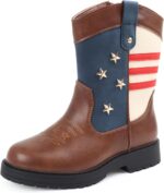 Cowboy/Cowgirl Boots for Boys/Girls Toddler Western Wide Calf Square Toe Kids Boots with Side Zipper (White+ Brown+Dark Brown) - Image 2