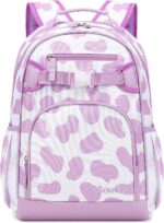 Cute Cow Print Backpack for School Bookbag Kids Kindergarten Elementary Backpacks for Girls ages 6-8-10 (Purple Cow Print) - Image 2