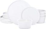 Dinnerware Sets for 4 - CJDC-QUELO 12-Piece Stoneware Plates and Bowls Sets, Ceramic Dishware Sets for Kitchen Use and Formal Dining, Chip and Scratch Resistant Microwave Dishwasher Safe, White - Image 2