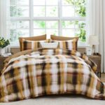 Dintszyayue Plaid Comforter Set Queen Size 7 Pieces Bed in a Bag Brown Bedding Set Lightweight Bed Comforter Set Microfiber Checkered Bed Set for All Season with Sheets,Pillowcases & Shams - Image 2