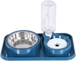 Dog Bowls, Non-Slip Puppy Cat Food and Water Bowl Set with Water Dispenser and Stainless Steel Bowl Detachable Gravity Pet Feeder and Waterer Set for Cats Dogs Puppy Rabbit (Blue, 500ML) - Image 2