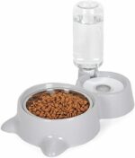 Dog Bowls, Puppy Cat Food and Water Bowl Set with Water Dispenser and Stainless Steel Bowl Detachable Gravity Pet Feeder and Waterer Set for Cats Dogs Puppy Rabbit (Grey) - Image 2