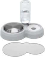 Dog Bowls, Puppy Cat Food and Water Bowl Set with Water Dispenser and Stainless Steel Bowl Non-Slip Mat, Detachable Gravity Pet Feeder and Waterer Set for Cats Dogs Puppy Rabbit (Grey) - Image 2