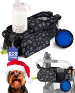 Dog Stroller Caddy Organizer with Poop Bag Dispenser, Treat Pocket, Water Bowl – Dog Stroller Accessories with Insulated Cup Holders, Pet Storage & Non-Slip Fit for 14"-19" Wide Handlebars - Paws - Image 2