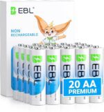 EBL AA Batteries 20 Pack Non-Rechargeable 1.5V Alkaline Double A Batteries, Long-Lasting Alkaline AA Battery for Household Devices, 10-Year Shelf Life - Image 2