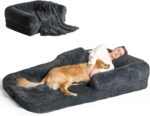 EHEYCIGA Foldable Human Dog Bed, 72"x44"x11" Orthopedic Memory Foam Human Sized Dog Bed, Waterproof Pet Bed for People, Faux Fur Pet Couch for Adult with Non-Slip Bottom, Dark Grey - Image 2