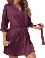 Ekouaer Women's Satin Robes Sexy Lace Cami Nightwear Silk Bridesmaid Lingerie Kimono 3/4 Sleeve Sleepwear - Image 2