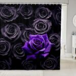 Erosebridal Black and Purple Rose Shower Curtain Set Romantic Floral Bathroom Curtains,3D Roses Fabric Shower Curtain for Women Girls,Wedding Valentines Day Decorations Flower Bath Curtains 72"Wx72"L - Image 2