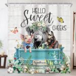 Farmhouse Highland Cow Shower Curtain 60Wx72H Inch Cute Bull Donkey Pig Cotton Flower Green Truck Shower Curtain Bathroom Set Eucalyptus Leaf Waterproof Bath Decoration Accessories Home Decor - Image 2