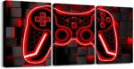 Feelyou Gamer Canvas Art - 3 Piece Red & Black Ombre Wall Decor - 12"x16" Gaming Room Decorations - Image 2