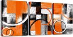 Feelyou Orange and Black Canvas Wall Art - Geometric Circle and Rectangle Square Bathroom Wall Art for Home Decor Abstract Artwork Kids Wall Painting - Image 2