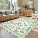 Garvee Snake Washable Area Rugs 5x7 Boho Scalloped Living Room Rugs, Botanical Floral Bedroom Rug, Stain-Resistant Low Pile Floor Carpet for Dining Room Dorm Nursery Playroom Farmhouse Office,Green - Image 2