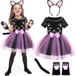 Girls Cat Costume Kids Toddler Kitty Dress Costumes Accessories Cat Ears Headband Gloves Tail Halloween Dress Up Cosplay - Image 2