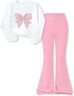 Girls Clothes 2 Piece Cute Butterfly Sweatshirt & Flared Pants/Cargo Pants Winter Outfits for Teen Girls 7-14Y - Image 2