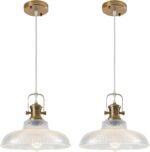 Gold Glass Pendant Lights Kitchen Island, 12in, Modern Kitchen Pendant Lights Fixture, Farmhouse Pendant Lighting for Dining Room Bedroom Bar Sink, 2 Pack - Image 2