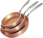 Gotham Steel Hammered Frying Pan Set, 3 Piece Nonstick Copper Fry Pans, 8”, 10” & 12” Skillet, Omelet Pan, Cookware, PFOA Free, Dishwasher Safe, Cool Touch Handle - Image 2