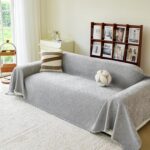 Grey Couch Sofa Cover for 3 Cushion Sectional Sofa L-Shape -Washable Chenille Couch Cover for Dogs Pets, Boho Couch Cover Protector Soft Sofa Slipcovers with Tassel,91"x 134" - Image 2