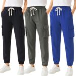 HILEELANG Boy Cargo Sweatpants 3 Pack - Kids Cotton Blend Joggers with Pockets Elastic Waistband Athletic Pants 5-15Y - Image 2