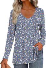 HOTGIFT 2025 Womens Tops Long Sleeve Shirts Casual Fall Winter Tunics Pleated V Neck Fashion - Image 2