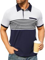 Hardaddy Men's Striped Polo Shirt Short Sleeve Casual Color Block Graphic Tee Collared Golf Shirts for Men - Image 2