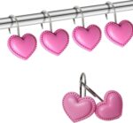 Heart Shower Curtain Hooks for Bathroom, 12pcs Home Decorative Rustproof Shower Curtain Rod Ring Holder Hanger for Living Room (Rose Red Resin) - Image 2