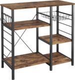 IRONCK Industrial Kitchen Baker’s Rack, Kitchen Island Utility Storage Shelf, Coffee Bar Microwave Stand with 6 Hooks, Metal Frame, Simple Assembly, Vintage Brown - Image 2