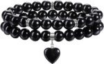 Jovivi 2pcs Healing Crystal Beaded Bracelets for Women,8mm Natural Gemstones Amethyst Stone Bracelet,Anxiety Stress Relief Heart Charm Bracelet Handmade Jewelry Gifts for Her - Image 2