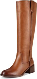 Knee High Boots for Women Chunky Heel Round Toe Leather Patent Boots Low Block Heel Tall Boots With Side Zipper - Image 2