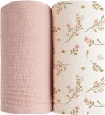 Konssy Muslin Swaddle Blankets for Boys Girls, 2 Pack Receiving Baby Blanket Large 47 x 47 inches, Soft Breathable Swaddling Wrap for Unisex Newborn (Pink, Floral) - Image 2