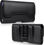 Leather Phone Holster with Strong Metal Belt Clip and Card Holder Compatible with iPhone 16 15 14 13 12 and Pro, Galaxy S25 S24 S23 S22 S21 S20 for Everyday Protection, M-Black - Image 2