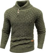 Mens Casual Pullover Fall Winter Turtleneck Cable Knit v Neck Fisherman Waffle Sweater - Image 2