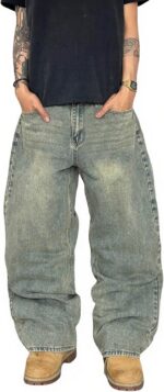 Mens Wide Leg Jeans Super Baggy Pants Y2k Loose Fit Denim Jeans Skater Trousers Streetwear - Image 2