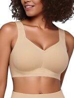 Minimizer Bras for Women No Underwire Wireless Supportive Full Coverage Wide Straps Seamless Tshirt Bra Nude L - Image 2