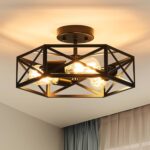 Modern Farmhouse Black Ceiling Light,Industrial Semi Flush Mount Ceiling Lighting Fixture,Hexagonal Lighting Fixtures for Kitchen,Bedroom,Foyer,Dining Room,Hallway,3-Light,14.6 Inch - Image 2