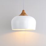 Modern Solid Wood Pendant Light,Ceiling Hanging Lamp with Dome Metal Shade,Adjustable Light Fixture for Kitchen Island,Dining Room- White - Image 2