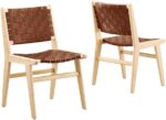 Modway Saoirse Faux Leather Wood Dining Side Chair - Set of 2 in Natural Brown - Image 2