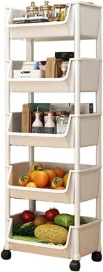 Multi-Tier Plastic Rolling Cart with Lockable Wheels for Kitchen Bathroom Living Room Office Storage and Organization - Image 2