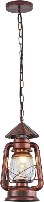 NOXARTE Vintage Pendant Light Lantern Ceiling Light Fixture with Glass Shade Adjustable Chain for Kitchen Island Farmhouse Loft Porch Width 7 Inch x Height 15 Inch - Image 2