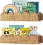 Nursery Book Shelves Set of 2 - Artisanal Natural Rattan Scalloped Book Shelf for Kids Rooms 15.8" W, Cute Wicker Nursery Bookshelf Wall Mounted, Handwoven Floating Kids Bookshelf, Baby Boho Decor - Image 2