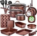 NutriChef Nonstick Cookware Set, 20-Piece Premium Kitchen Cookware Set with Pots, Pans, Bakeware & Utensils, Non Stick Pots and Pans Compatible with Gas, Electric, Ceramic & Induction Cooktops (Black) - Image 2
