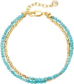 OSIANA Dual-Strand Gemstone Bracelet for Women, 14K Gold Plated Layered Natural Stone Beads Boho Handmade Summer Jewelry - Image 2