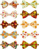 PET SHOW 10 Pack Fall Small Dog Collar Bow Ties Bulk Puppy Cats Autumn Adjustable Bowties for Medium Dogs Pumpkin Maple Leaf Bowknots Birthday Party Holiday Assorted Pet Grooming Accessories - Image 2