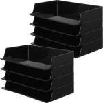 Paper Organizer for Desk Stackable Plastic Paper Tray Office Organization and Storage 9.37 x 5.91 x 1.57 Inch Stacking File Rectangular Letter Tray for Office Desktop(Black,8 Pcs) - Image 2