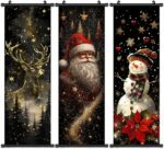 Pennimor Set of 3 Christmas Canvas Wall Art - 15.8x47.2in Sparkling Deer Santa Claus Snowman Prints, Rustic Farmhouse Winter Wonderland Wall Art for Living Room, Bedroom, Bathroom, Holiday Wall Decor - Image 2