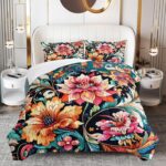 Pink Rose Comforter Set Full Size, 3-Piece Romantic Rose Floral Bedding Set for Women Girls Room Decor, Orange Flower Lightweight with 2 Pillowcases for All Seasons. - Image 2